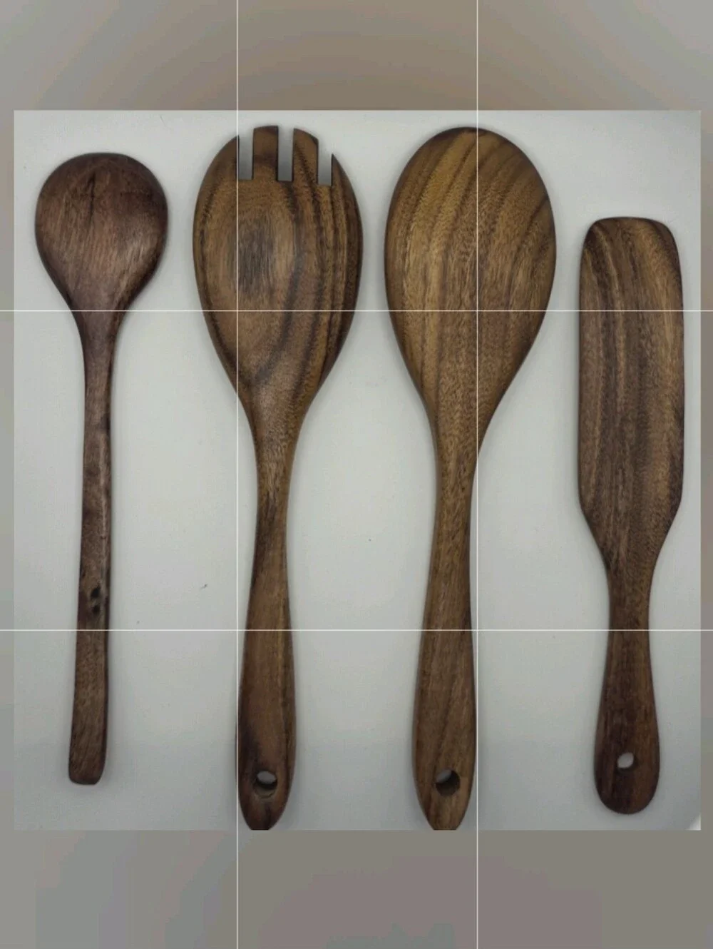 4 Piece Dark Wood Grain Food Serving and Cooking Utensils